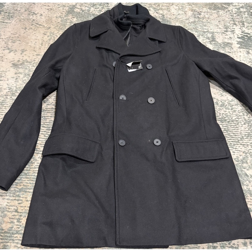 J.Ferrar Men's Black Wool Blend Peacoat Jacket Size L (42-44) NWT